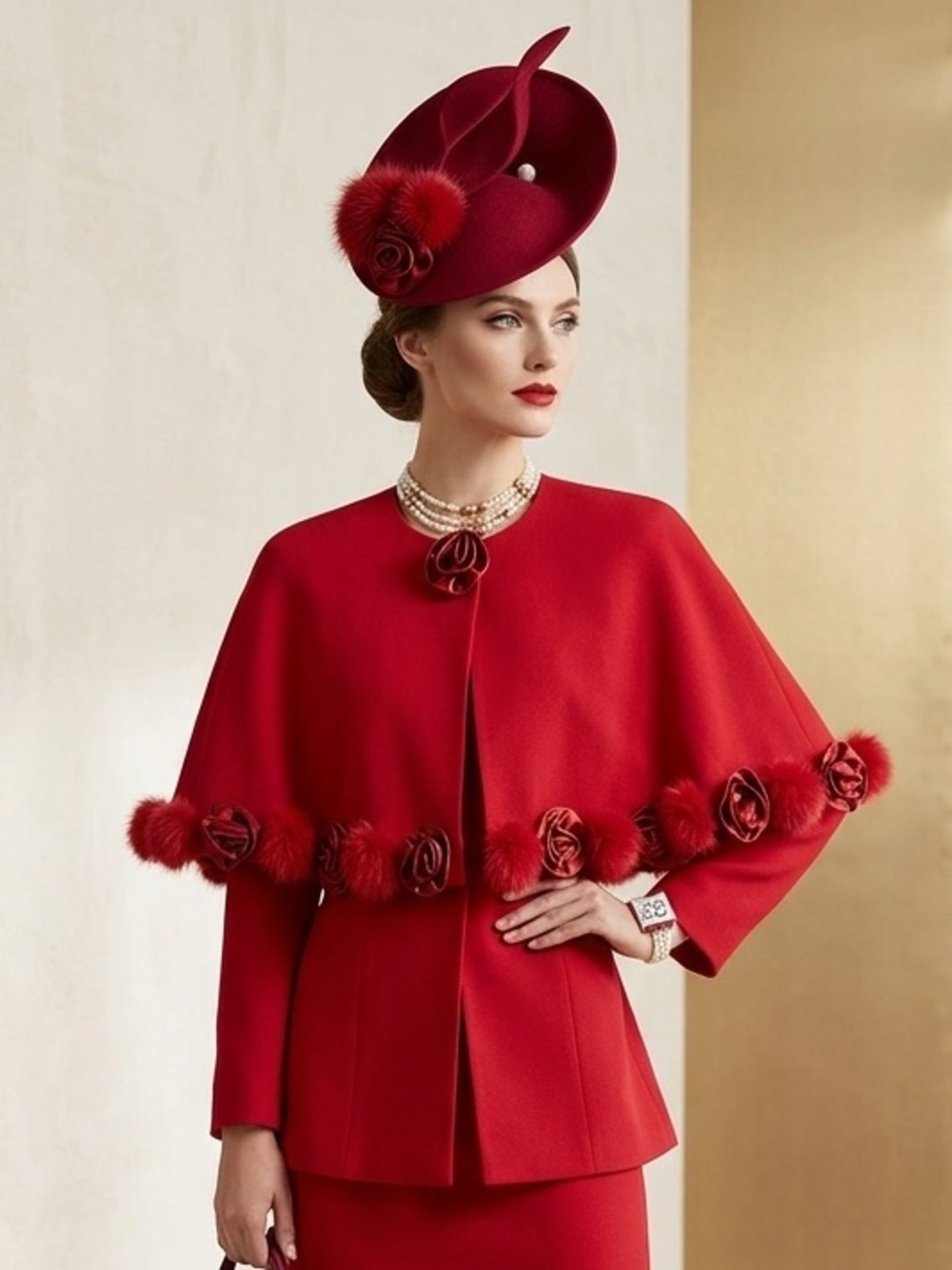 3Pc Elegant VTG Red Women's Maxi Length Skirt Jacket & Cape Tailored suit 16W - Picture 13 of 13
